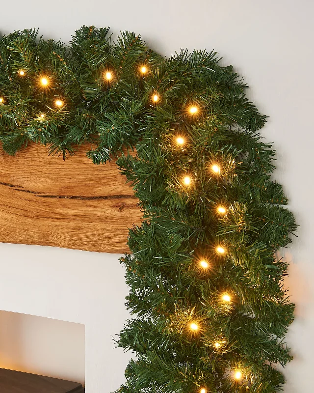 Pre-Lit Extra Thick Pine Garland, 9 ft