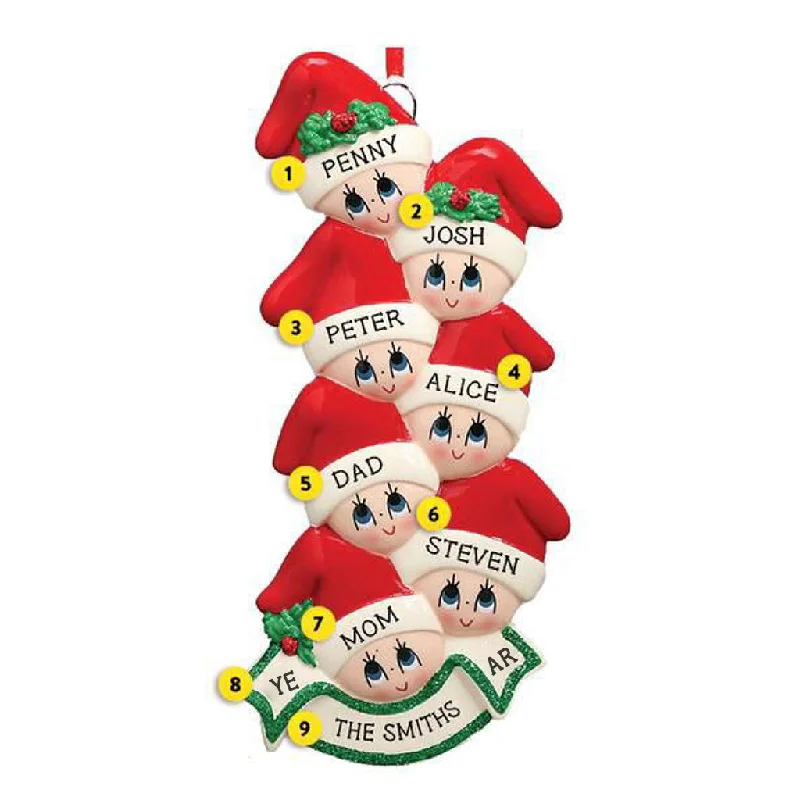 Personalized Stocking Cap Family of 7 Ornament