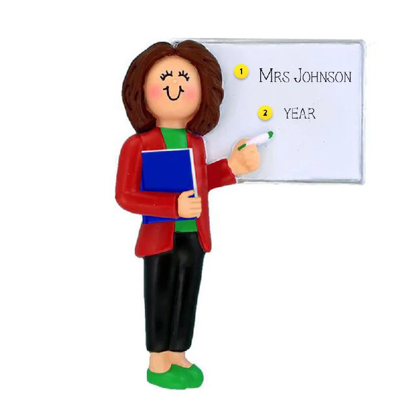 Personalized Teacher Ornament, Brunette Female