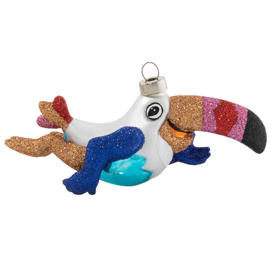 Technicolor Toucan Glass Ornament (sold individually)