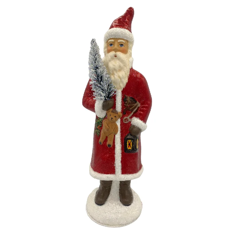 Thin Red Coat Santa with Feather Tree and Lantern by Ino Schaller