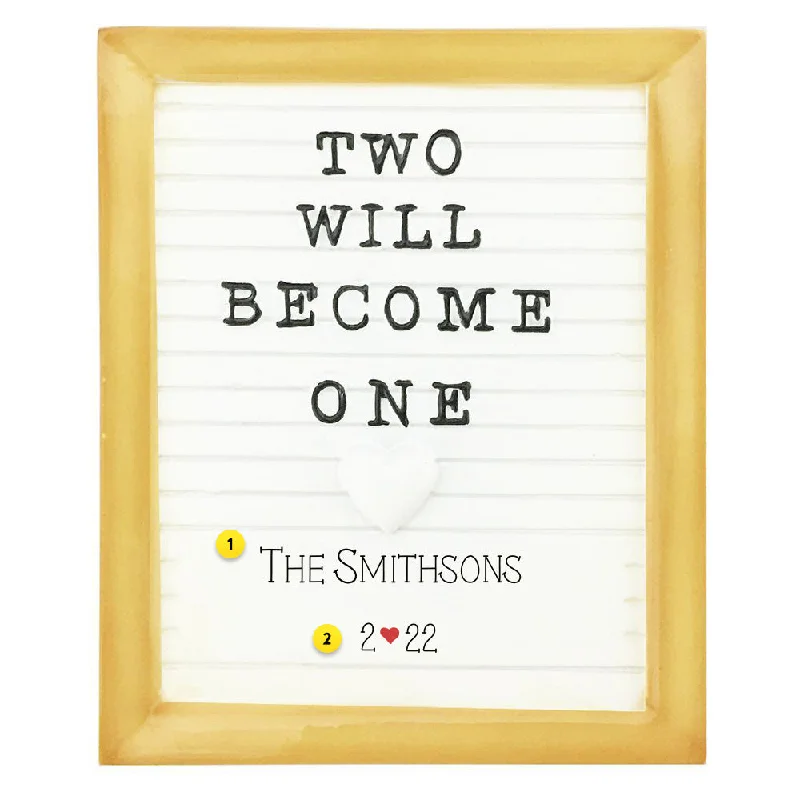 Personalized Two Will Become One Letter Board Ornament