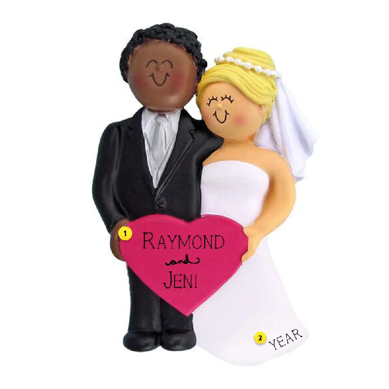 Personalized Wedding Couple Ornament - African American Male with Blonde Female