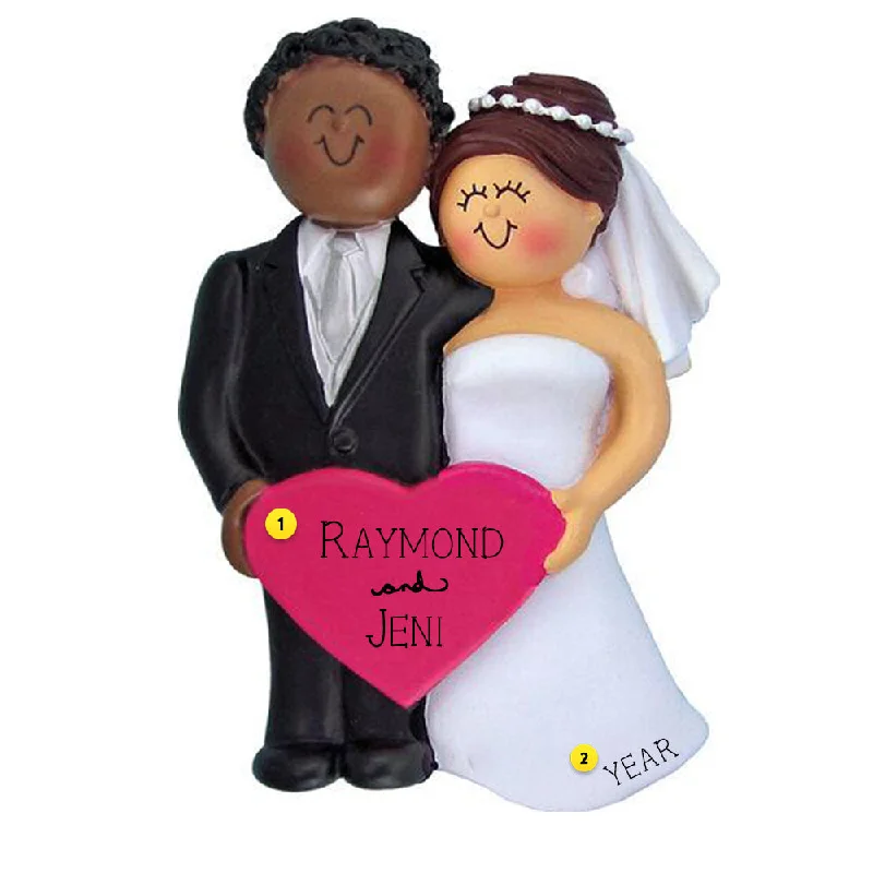 Personalized Wedding Couple Ornament - African American Male with Female Brunette