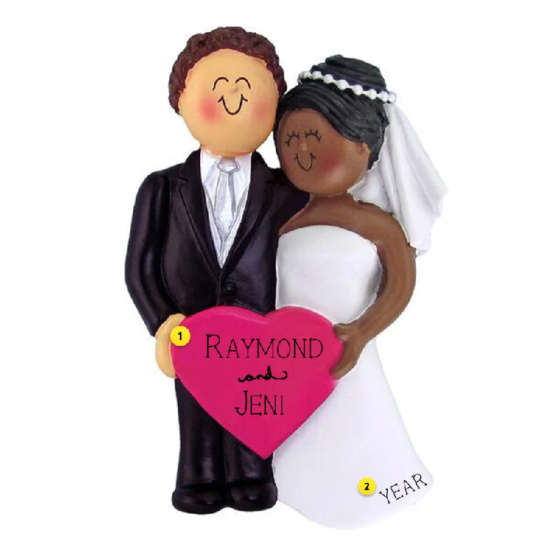 Personalized Wedding Couple Ornament - Brunette Male with African American Female