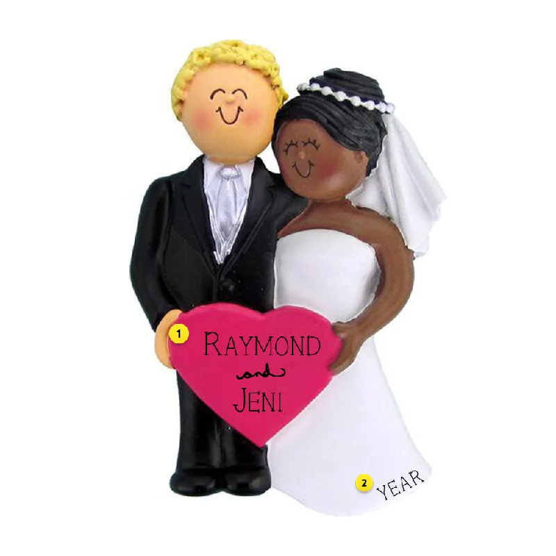 Personalized Wedding Couple Ornament - Male Blonde with African American Female