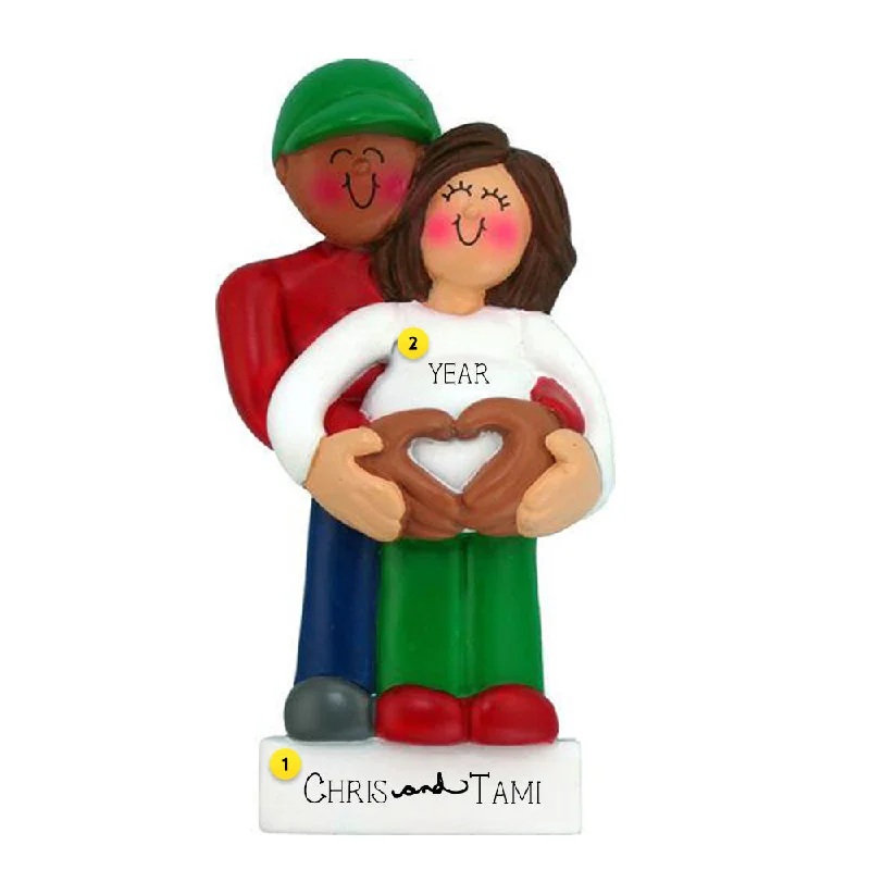 Personalized We're Expecting Couple Ornament - African American Male and Brunette Female