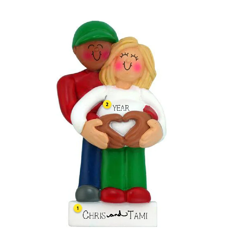 Personalized We're Expecting Couple Ornament,  African American Male with Blonde Female