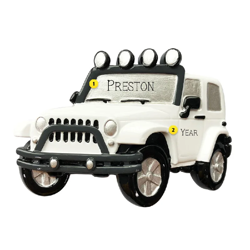 Personalized White Jeep Ornament