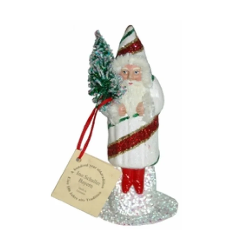 White with Red and Green Stripes Santa Paper Mache Candy Container by Ino Schaller