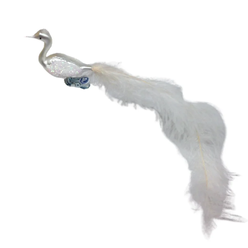 White Swan with Plume Ornament by Glas Bartholmes